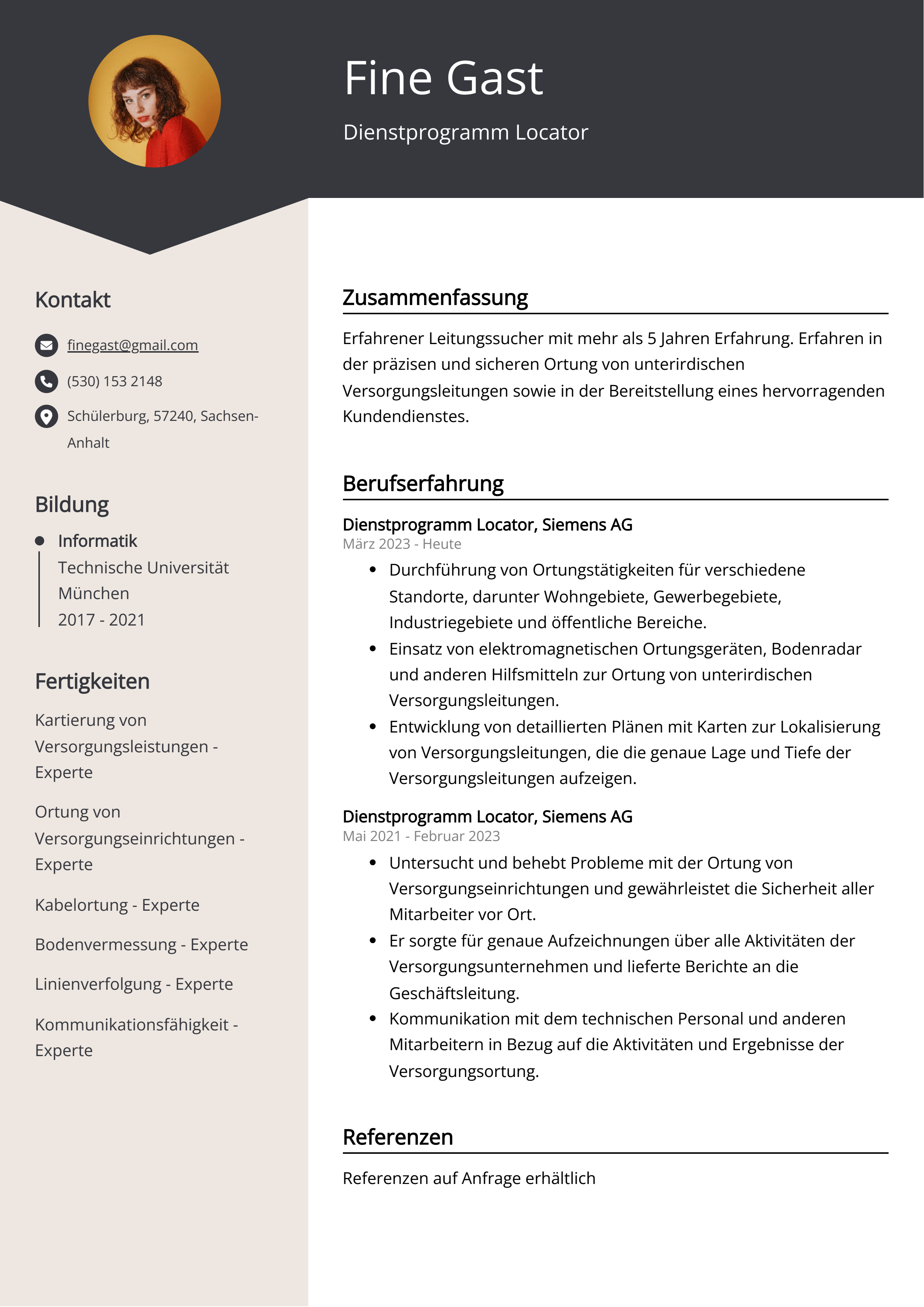 Dienstprogramm Locator Lebenslauf Beispiel