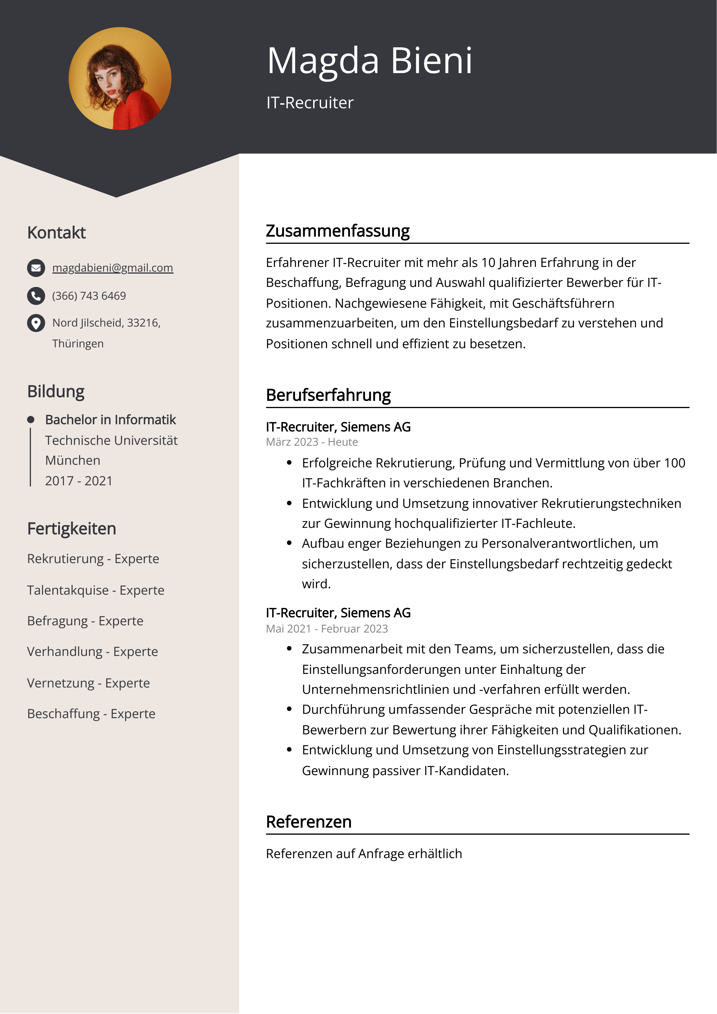 IT-Recruiter Lebenslauf Beispiel