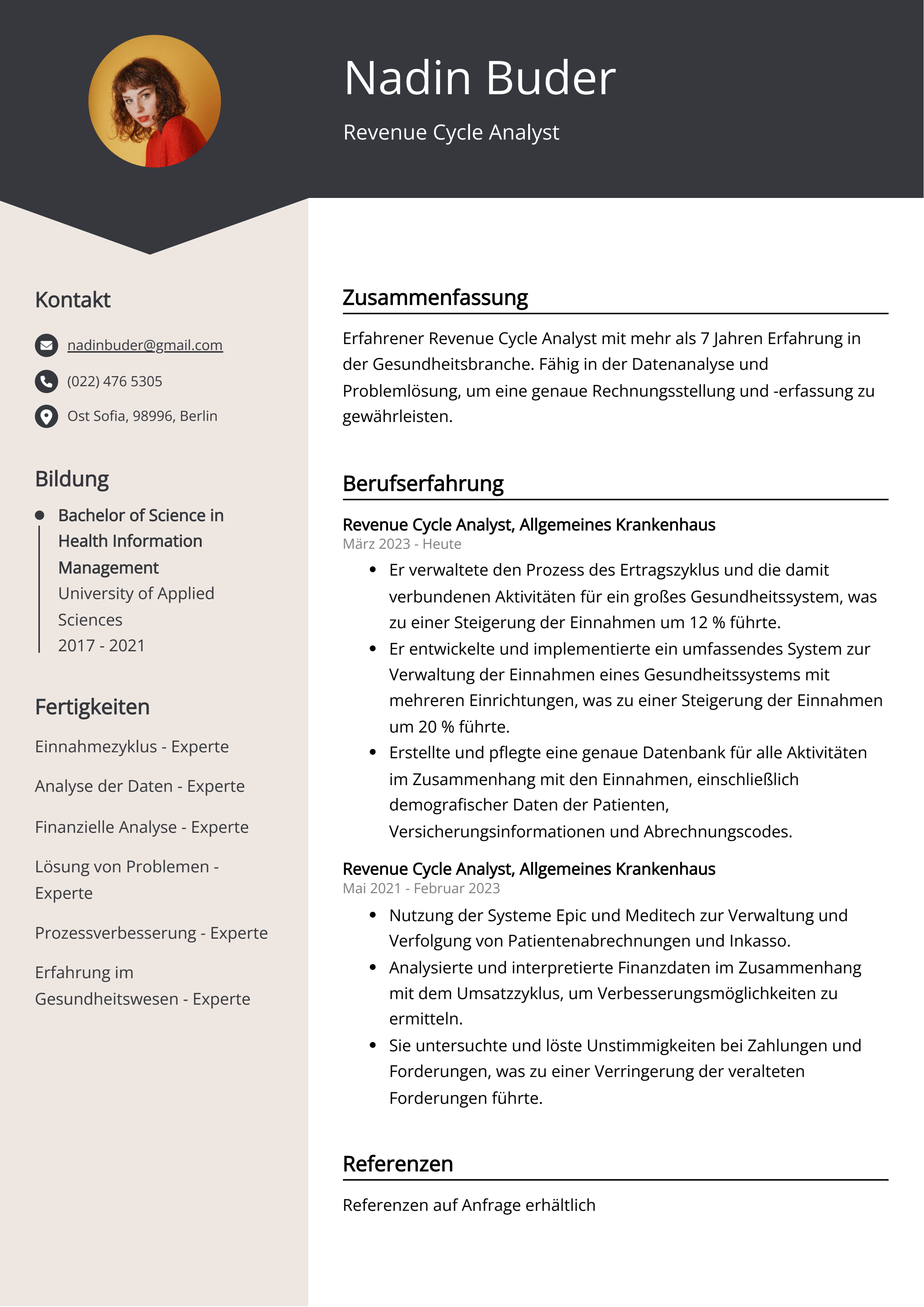 Lebenslauf Beispiel Revenue Cycle Analyst