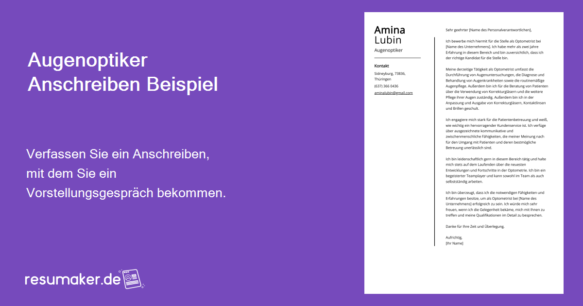 Augenoptiker Bewerbungsschreiben Formulierungshilfen