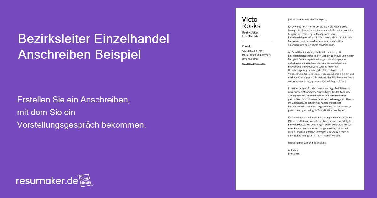 Bezirksleiter Einzelhandel Anschreiben Beispiele (Vorlage & 20+ Tipps)
