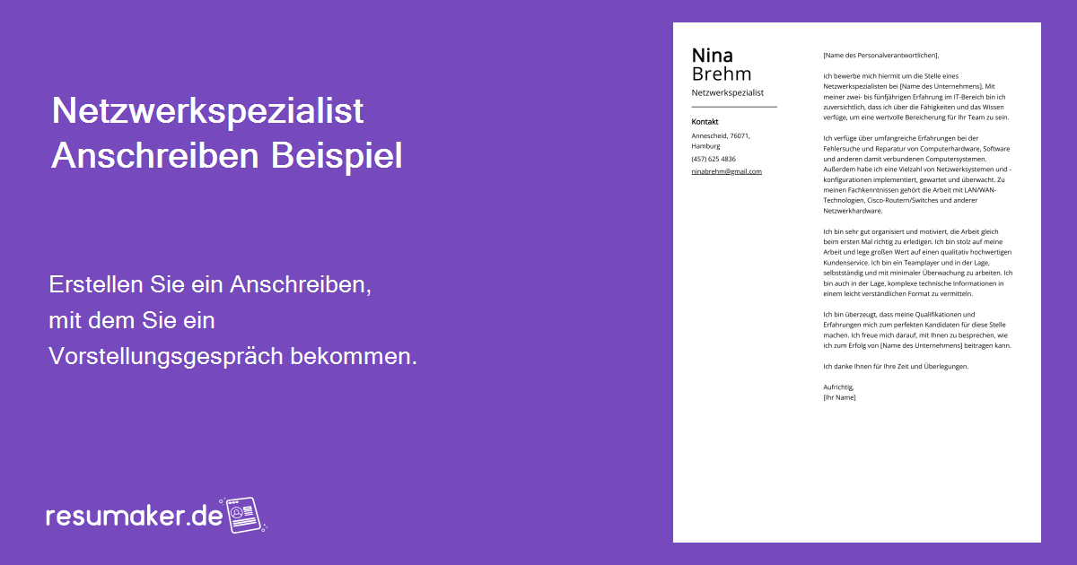 Anschreiben Netzwerkspezialist: Stellenbeschreibung, Muster & Leitfaden