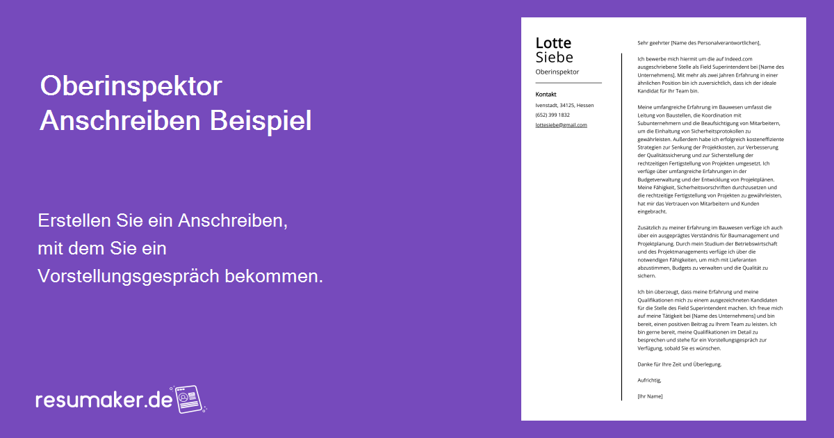 Anschreiben Oberinspektor Muster & Leitfaden (Einstiegs und